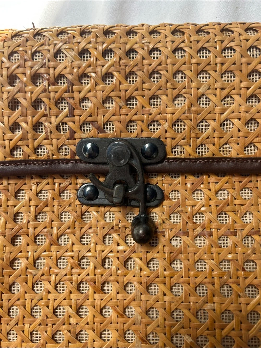 Woven Rattan Briefcase Clutch in Natural Brown